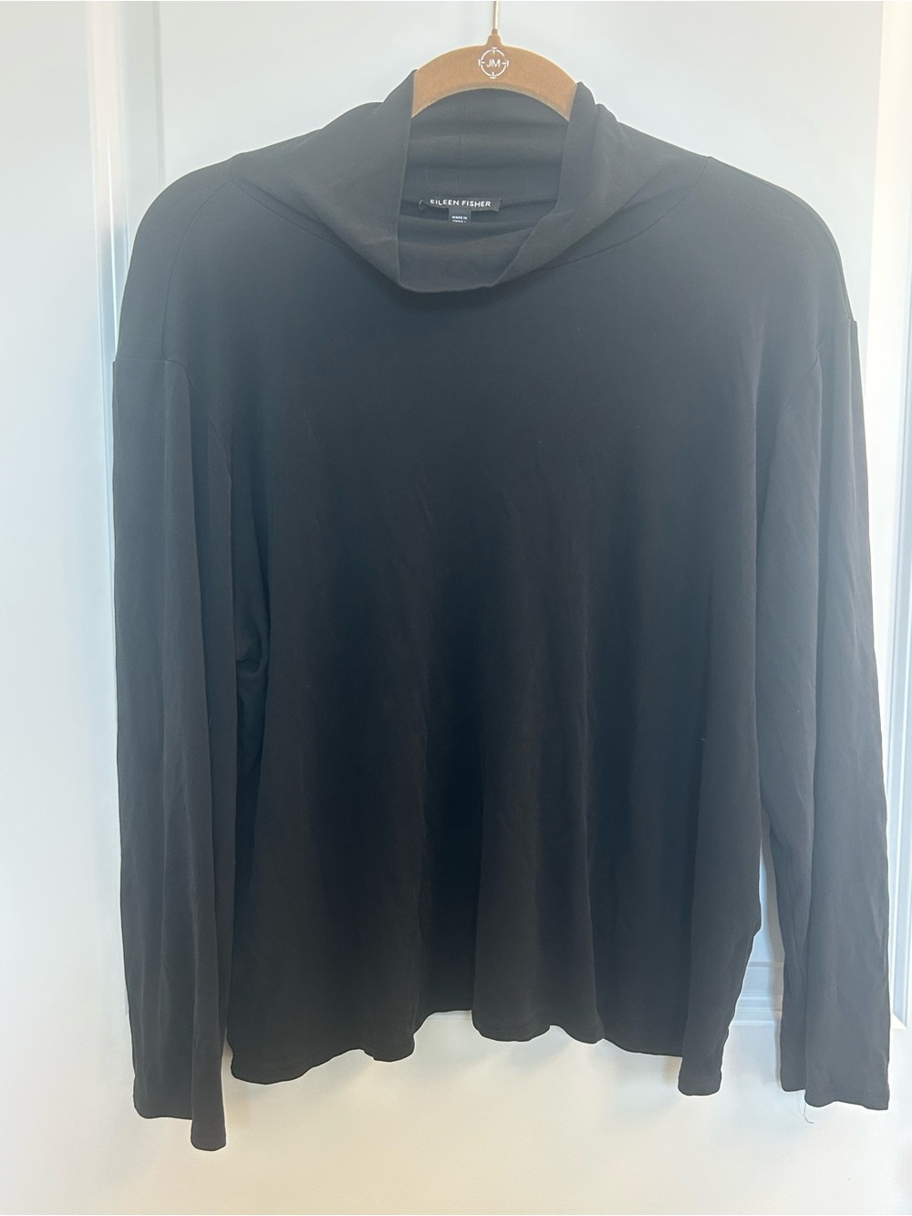 EILEEN FISHER women's silk Black Long-Sleeve Mock Neck Shirt